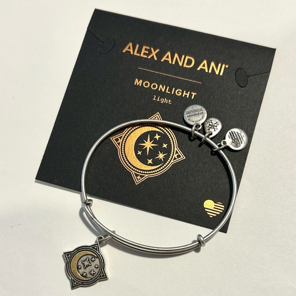 Alex and Ani Silver and Gold “Moonlight” Moon & Stars Charm Bangle/Bracelet